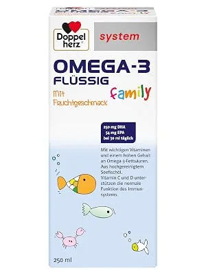 Doppelherz System Omega-3 Family liquid-brain function and immune system-250 mg DHA as a contribution to the preservation of normal brain function-2 x 250 milliliters 500 ml (1 Pack) - Family flüssig