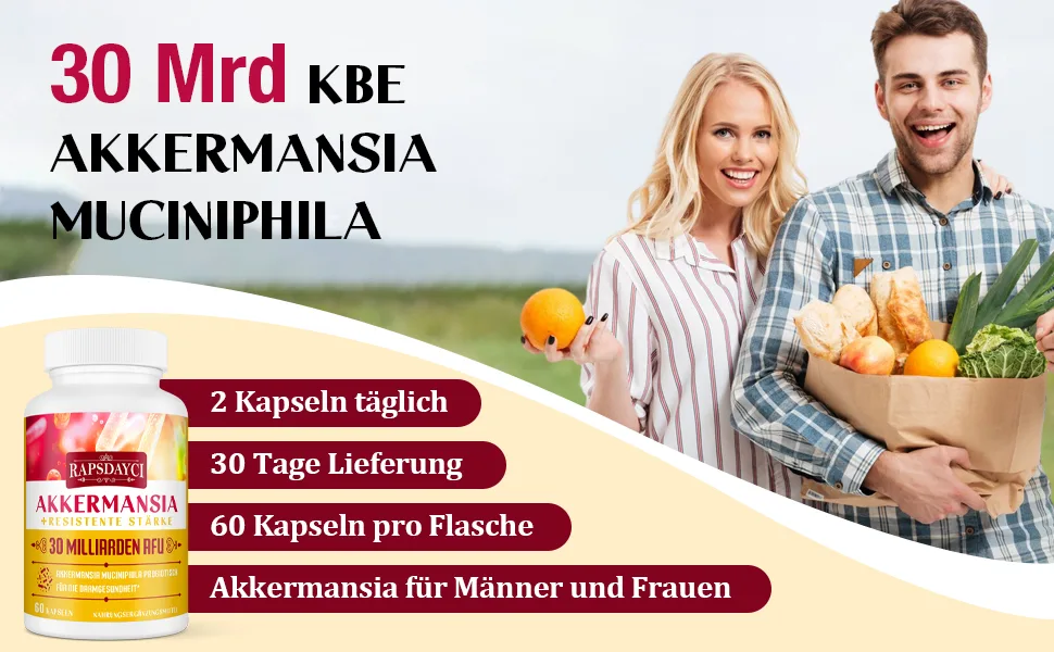Akkermansia muciniphila - 30 billion kbe per daily dose 60 gastrointestinal -resistant capsules - high -dose intestinal bacteria probiotics capsules (60 pieces (1 Pack)) - akkermansia