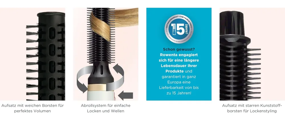 Rowenta CF3910 Warm air brush Curl release rolling system for simple curls and waves ceramic/turmal coating 2 temperature and fan settings white 1 piece (1 pack) White warm air brush - Rowenta CF3910 Curl Release Warmluftbürste