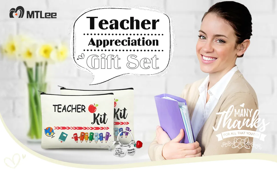 Teacher Appreciation Gift Set Teacher Makeup Pouch Cosmetic Bag Teacher Keychain with Initial Graduation Gifts for Teacher C Shape - product information 1