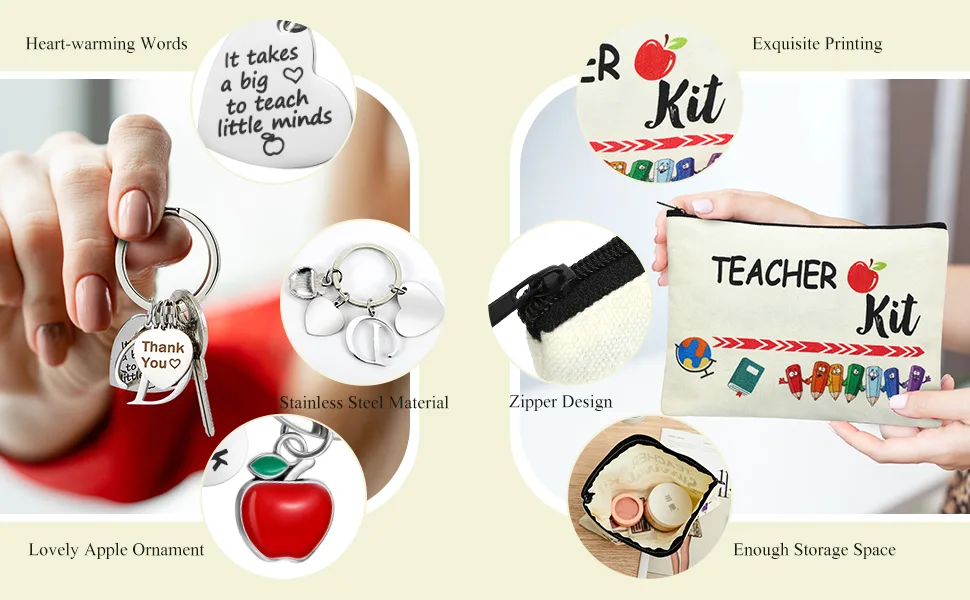 Teacher Appreciation Gift Set Teacher Makeup Pouch Cosmetic Bag Teacher Keychain with Initial Graduation Gifts for Teacher C Shape - product information 3