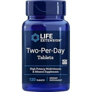 Life extension multivitamin Two per day 120 tablets laboratory testing gluten -free soybreis without genetic engineering with essential vitamins and minerals 120 (1 Pack) - produktbild