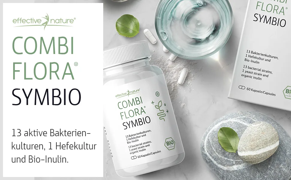 Combi Flora Symbio - Probiotic with 13 bacterial strains + organic inulin - 60 vegan capsules - delayed release - high dose 60 pieces (1 Pack) - combi flora symbio bakterienstämme inulin agave lactobacillus laktobazillen