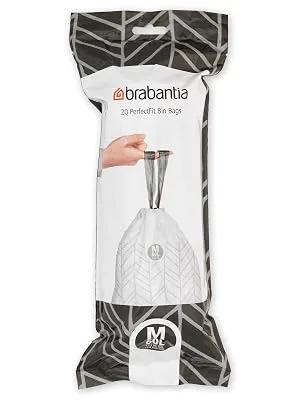 Brabantia garbage bag Perfectfit Multipack (Code M - 60L) Extra strong garbage bags with a train tape 6 rolls (120 garbage bags) White - Code M 20 pieces (6 -pack) - PerfectFit Bags, Code M, 60L, 20 Bags - White - 8710755100338 Brabantia_300dpi_5000x7000px