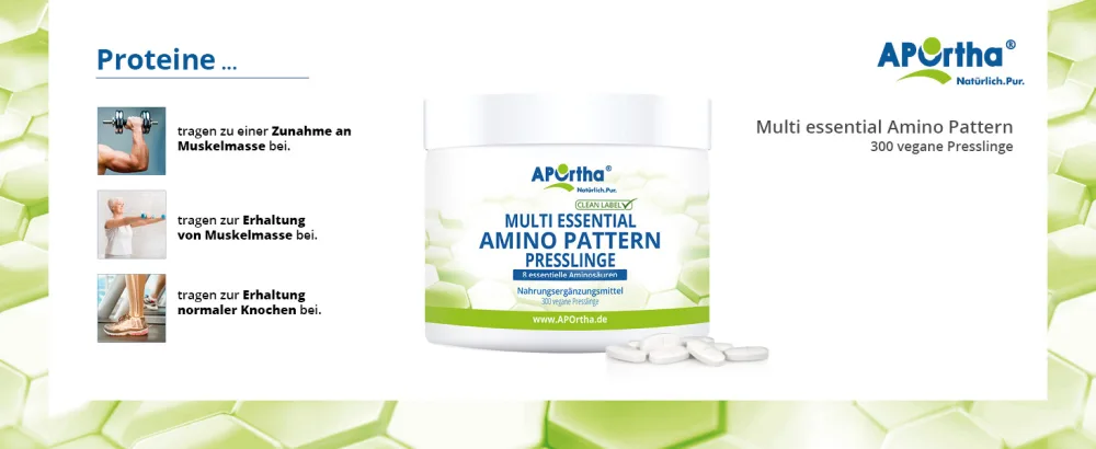 Aportha Multi Essential Amino Pattern I 300 Pressenges with 8 essential amino acids according to Prof. Dr.Luc Moretti for optimized protein supply i amino acid tablets complex high doses EAA vegan 300 pieces (1 Pack) - APOrtha Amino Pattern 300 Presslinge Zusammenfassung