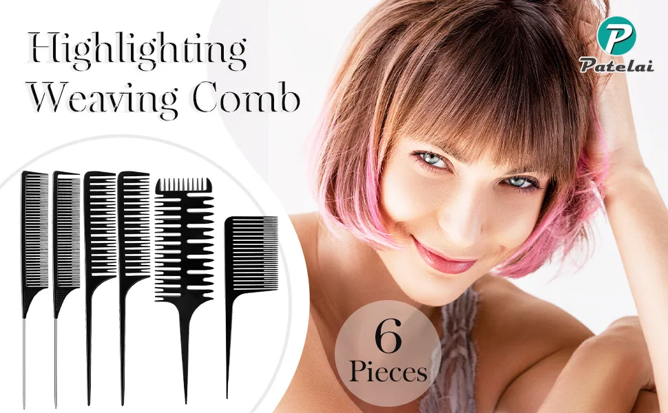 6 Pieces Weaving Comb Dyeing Hair Comb Weaving Sectioning Foiling Comb Rat Tail Styling Hair Dyeing Combs for Foiling Balayage Hair Coloring (Assorted Styles) - product information 1