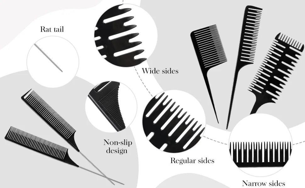 6 Pieces Weaving Comb Dyeing Hair Comb Weaving Sectioning Foiling Comb Rat Tail Styling Hair Dyeing Combs for Foiling Balayage Hair Coloring (Assorted Styles) - product information 2