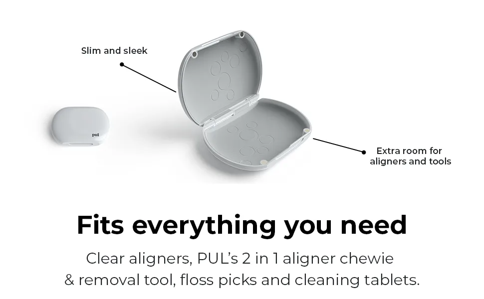 Clear Aligner and Retainer Case by PUL (Gray) - Slim and sleek, extra room for aligners and tools. Fits everything you need