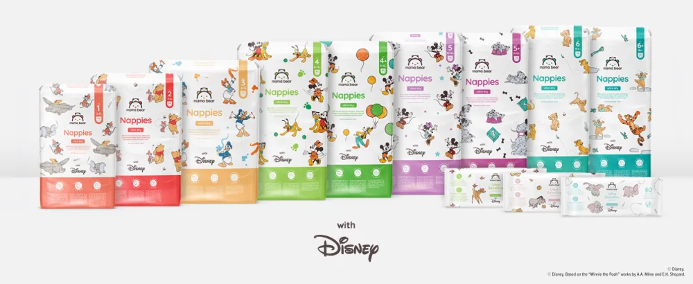 Amazon Brand: Mama Bear Disney Ultra Dry Diapers Size 6+ (16+ kg) White 66 Count (1-Pack) Size 6+ (16+ kg) Single Pack - Einfache Größenbestimmun