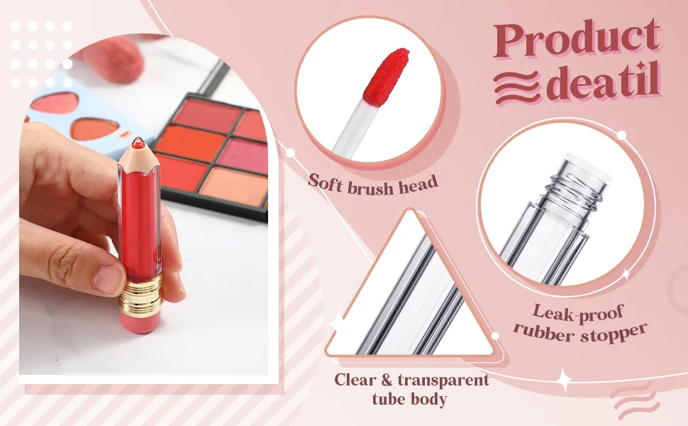 12 Pieces Pencil Shaped Empty Lip Gloss Tubes Containers 5 ml Clear Mini Refillable Lip Oil Bottles with 3 ml Dropper for Travel Split Charging DIY Makeup - product information 2