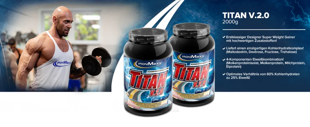 IronMaxx Titan V.2.0 Weight Gainer Powder Chocolate Flavor 2kg Can (1 Pack) - IronMaxx Titan V2