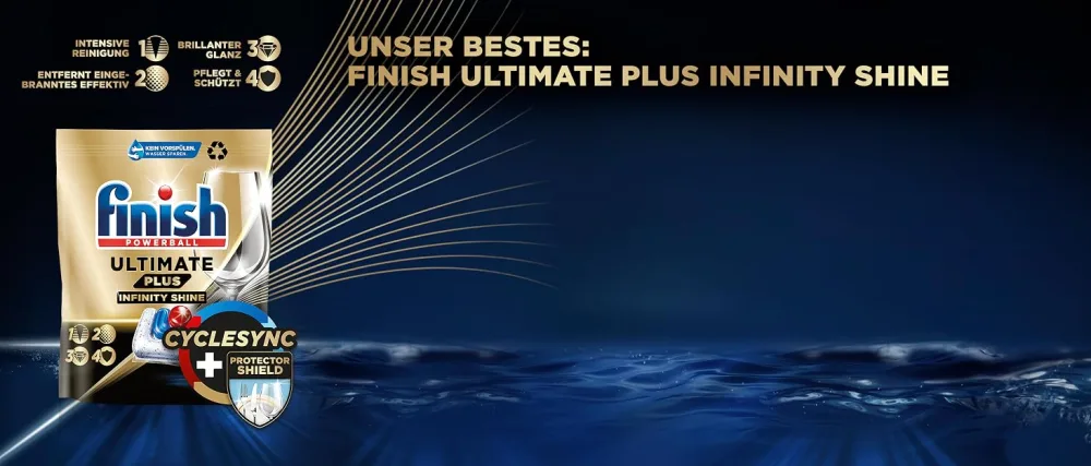Finish Ultimate Infinity Shine Citrus dishwasher tabs - dishwasher flush for ultimate cleaning fatty soldering and gloss with protective shield - gigapack with 2x80 tabs - Finish Ultimate Plus Infinity Shine