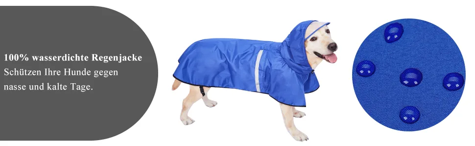 Docio dogs raincoat rain jacket with a hood & collar hole & reflective strip waterproof dog jacket for medium -sized large dogs 3xl blue 3xl (1 Pack) blue - product information 17
