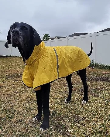 Docio dogs raincoat rain jacket with a hood & collar hole & reflective strip waterproof dog jacket for medium -sized large dogs 3xl blue 3xl (1 Pack) blue - product information 2