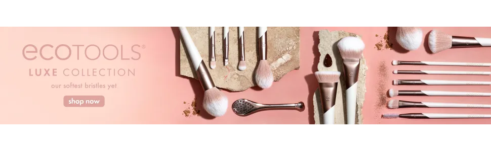 EcoTools Luxe Natural Elegance Professional Face Makeup & Foundation Brush Set, For Face, Cheek, and Eye Makeup, Ecofriendly Makeup Brushes, Pink, Luxurious and Glamorous, 5 Piece Set - image