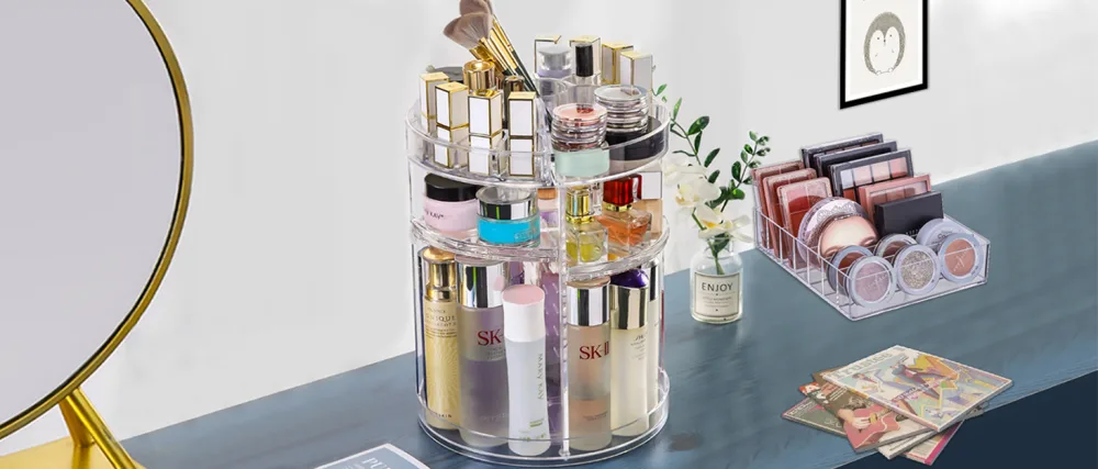 JessLab Palette Organizer, 7-Section Divided Plastic Makeup Organizer Eyeshadow Contour Blush Holder Cosmetics Storage for Bathroom Vanity Countertop, Transparent, S Transparent Small - Makeup Organizer