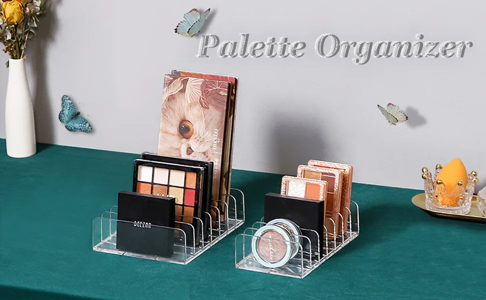 JessLab Palette Organizer, 7-Section Divided Plastic Makeup Organizer Eyeshadow Contour Blush Holder Cosmetics Storage for Bathroom Vanity Countertop, Transparent, S Transparent Small - palette organizer