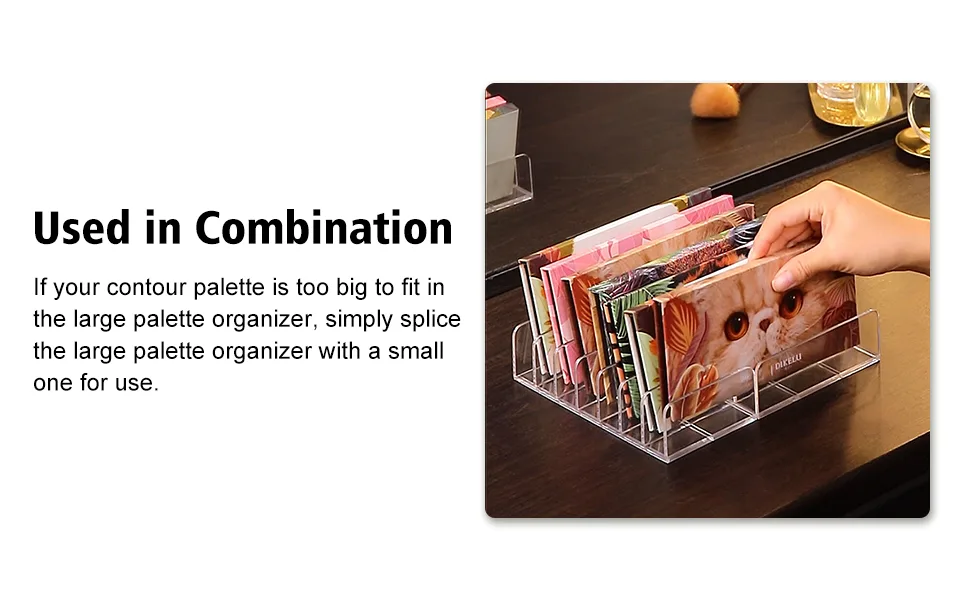 JessLab Palette Organizer, 7-Section Divided Plastic Makeup Organizer Eyeshadow Contour Blush Holder Cosmetics Storage for Bathroom Vanity Countertop, Transparent, S Transparent Small - Palette Organizer