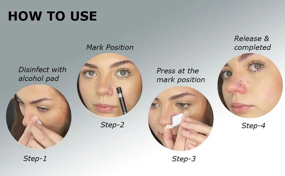 Nose Piercing Kit, 2 Pack Disposable Self Nose Piercing Gun with 10 Pcs Nose Rings - nose piercing kit nose piercing gun