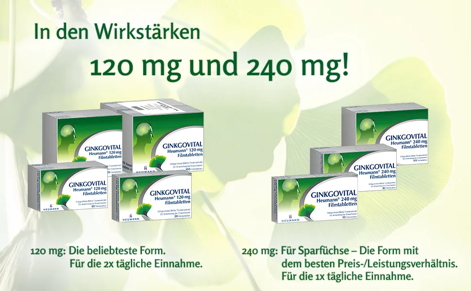 Ginkgovital Heumann 240 mg film-coated tablets: Ginkgo biloba leaves dry extract for strengthening memory & concentration* 80 tablets 80 pieces (1 Pack) - Heumann