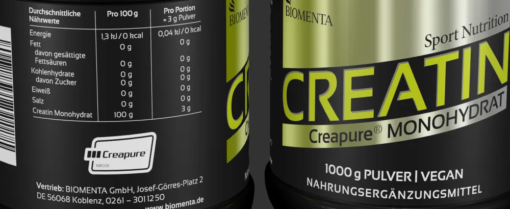 BIOMENTA Creapure Creatine Monohydrate - 1kg Creatine Powder Bulk Pack - Measuring Spoon for Dosing - Vegan - Premium Quality - creapure creatin Pulver
