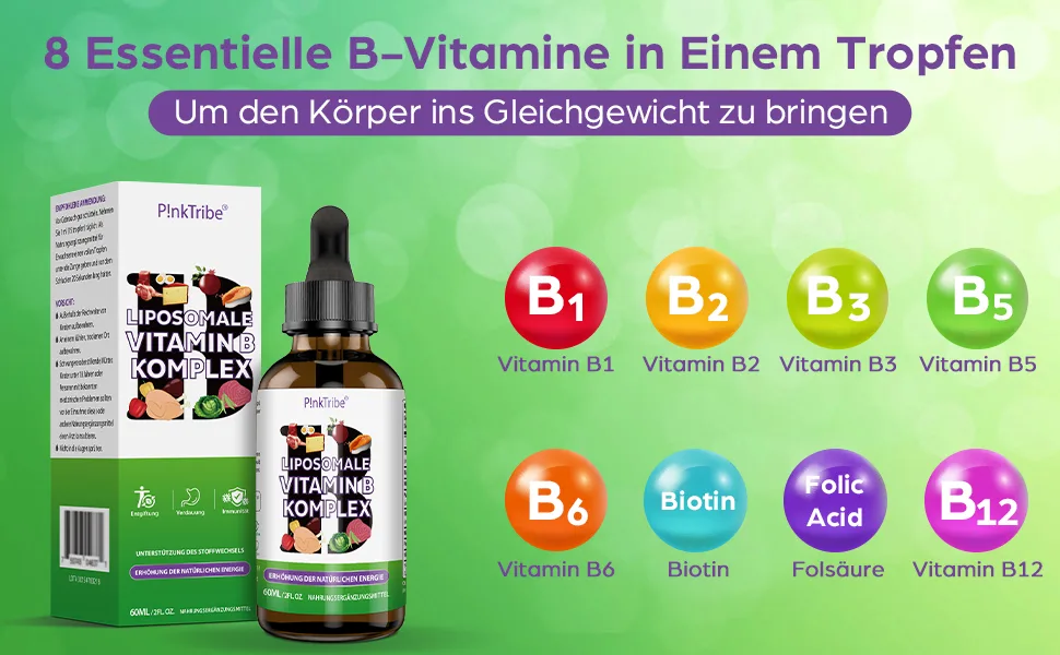 Liposomal vitamin B complex high -dose drops 60ml active vitamin B forms vegan no additives support nervous system and immune system (4 -pack) - Vitamin B Komplex Flüssiges