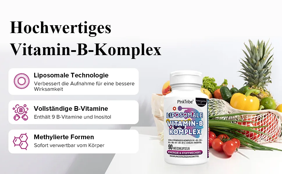 Liposomal vitamin B complex high-dose capsules-with 9 B vitamins methylized activity forms 10-fold absorption without additives 3 months stock 90 soft capsules (4 pack) - Liposomale Vitamin B Komplex Hochdosiertes Kapseln