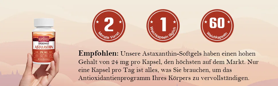 Liposomal astaxanthin soft capsules 24mg per portion strong antioxidant formula as Vit C excellent absorption (180 pieces (3-pack)) - Liposomales Astaxanthin Weichkapseln 24mg