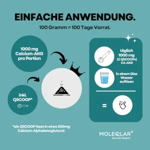 Moleqlar CAAKG powder high -dose - storage pack (100 grams for 100 days) vegan premium calcium alphaketoglutarate - 1000 mg calcium -AKG per portion - laboratory test in DE - Calcium-Alphaketoglutarat Pulvere