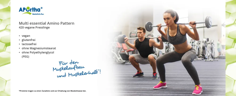 Aportha Multi Essential Amino Pattern I 420 Pressenges with 8 essential amino acids according to Prof. Dr.Luc Moretti for optimized protein supply i amino acid tablets complex high doses EAA vegan 420 pieces (1 Pack) - APOrtha Amino Pattern 420 Presslinge Vorteile