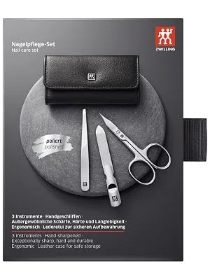Twin manicure set 3-part with cowhide case professional care for hands and feet black 3-part including nail scissors single - image