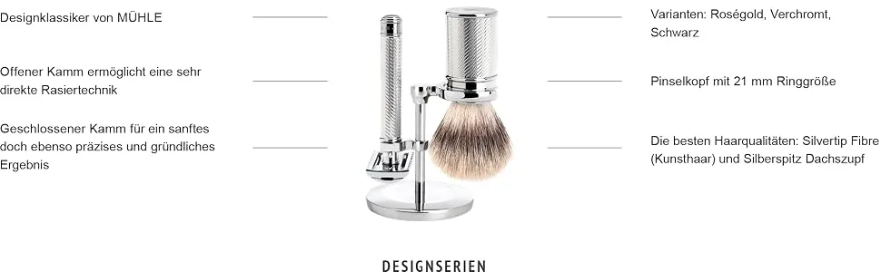 M HLE Traditional Shaving Set - Safety razor with open comb and stand made of chrome-plated metal Chrome 1 piece (1 pack) - Vorteil Traditional