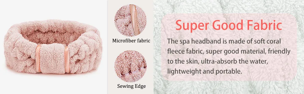 Spa Headband - Women Microfiber Facial Makeup Headband Elastic Fluffy Hairbands For Washing Face Skin Care (Pink) - product information 2