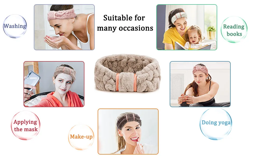 Spa Headband - Women Microfiber Facial Makeup Headband Elastic Fluffy Hairbands For Washing Face Skin Care (Pink) - product information 3