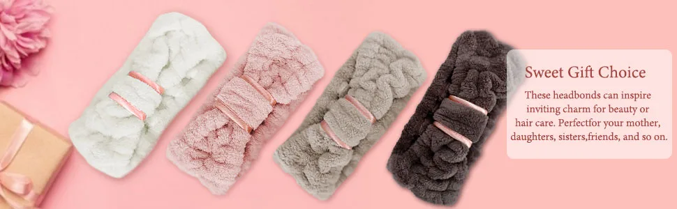 Spa Headband - Women Microfiber Facial Makeup Headband Elastic Fluffy Hairbands For Washing Face Skin Care (Pink) - product information 4
