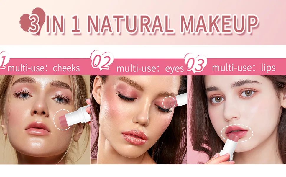 Yeweian Blush Stick, Matte Cream Blush Stick for Cheeks, Eyes and Lips Natural Makeup Waterproof Long Lasting(05 Rose) Blush Rose - cream blush for cheeks