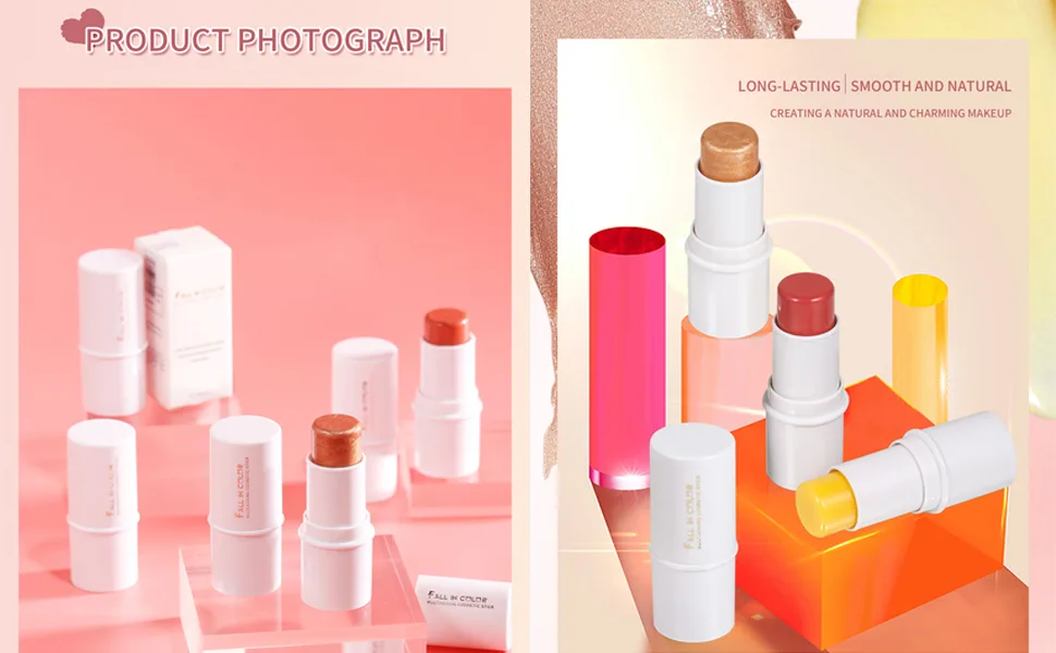Yeweian Blush Stick, Matte Cream Blush Stick for Cheeks, Eyes and Lips Natural Makeup Waterproof Long Lasting(05 Rose) Blush Rose - highlighter contour stick makeup