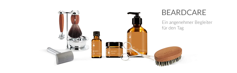 M HLE Beard Care Bundle - 5-piece set with shampoo care oil wax beard brush and ergonomic stainless steel scissors - BANNER