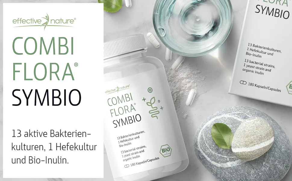Combi Flora Symbio - Probiotic with 13 bacterial strains + organic inulin - 180 vegan capsules - delayed release - high dose 180 pieces (1 Pack) - combi flora symbio darmbakterienbi Flora SymBIO