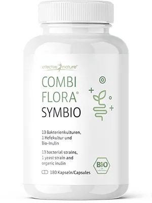 Combi Flora Symbio - Probiotic with 13 bacterial strains + organic inulin - 180 vegan capsules - delayed release - high dose 180 pieces (1 Pack) - combi flora symbio effective nature