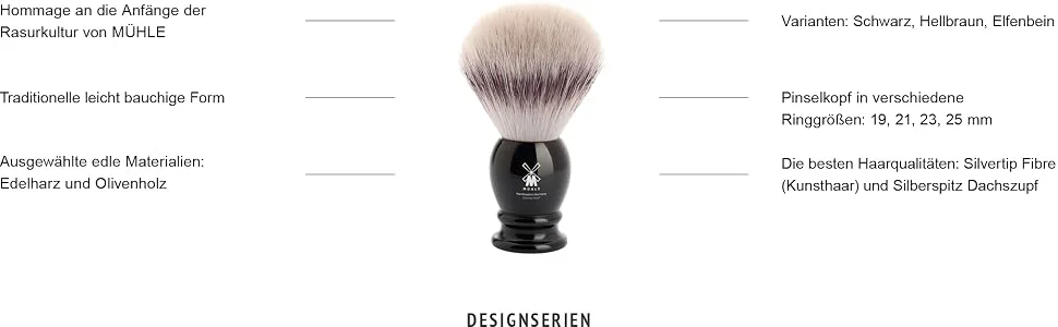 M HLE Classic shaving brush - shaving brush with silvertip badger - medium - handle made of black precious resin - handmade - Mühle Classic Vorteile