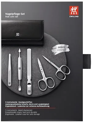 Zwilling Manik reset and Pedicureset Nail Care made of real leather with push button 5-part black |5 pieces (1-pack) 5 pieces (1-pack) including combination nail scissors single - image