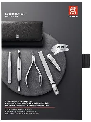 Twin manicure set 5-part with cowhide leather case professional care for hands and feet black 5-part including nail clippers single - image