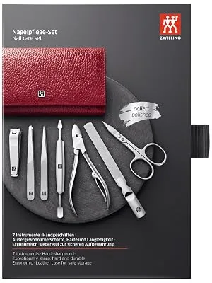 ZWILLING Manicure and Pedicure Set Travel Case Set Nail Care Leather 7-piece Red Red Single - image