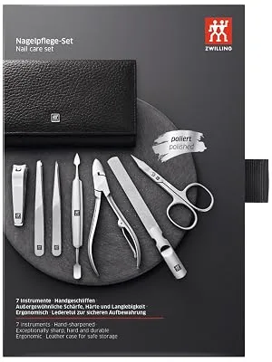 ZWILLING Manicure and Pedicure Set Travel Case Set Nail Care Leather 7-piece Black Black Single - image