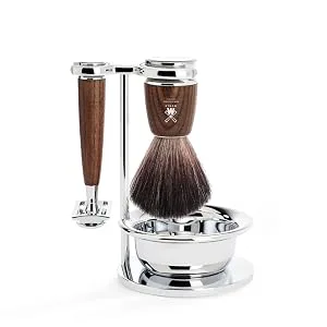 M HLE Rytmo shaving set 8 pcs. - brush razor and stand chrome-plated base blade soap cloth after shave - fine ash - RYTMO