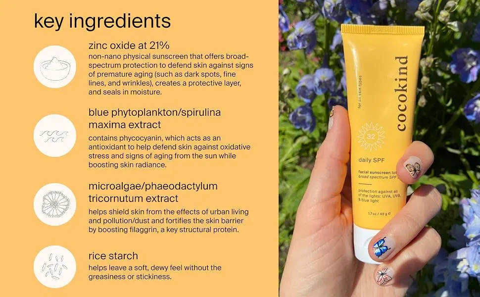 Cocokind Daily SPF, Face Sunscreen, Mineral Sunscreen with Zinc Oxide, Unscented, Reef Safe Sunscreen with SPF 32 Protection (2-pack) 1.7 Fl Oz (Pack of 2) - sunscreen for face, reef safe sunscreen, sunscreen lotion, face lotion with spf, cocokind
