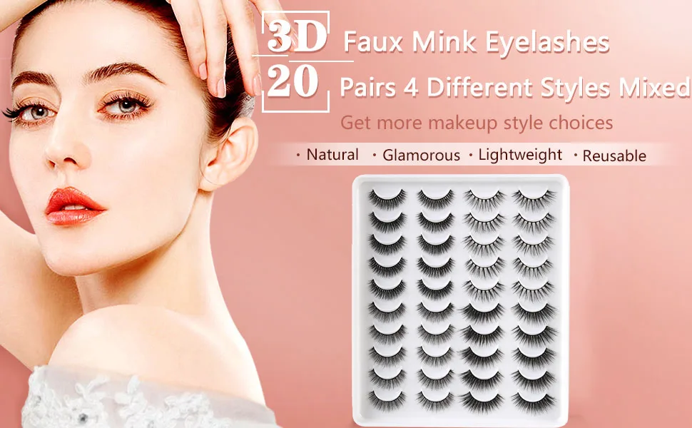 20 Pairs False Eyelashes 4 Styles Natural Lashes Pack Cat Eyes Volume Faux Mink Lashes Pack 20 Pair (Pack of 1) - product information 8