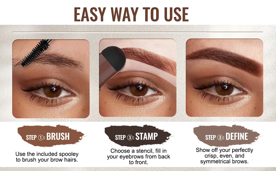 Eyebrow Stamp Stencil Kit - One Step Eye Brow Stamping Kit with 20pcs Stencils, Brow Stamp Kit, Long Lasting Perfect Eyebrow Makeup Kit (Dark Brown) - eyebrow stamping kit brown