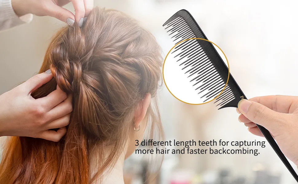Teasing Comb for Fine Hair, Anti-static Bakelite Rat Tail Comb Tool for Back Combing, Root Teasing, Adding Volume - hair teasing combs